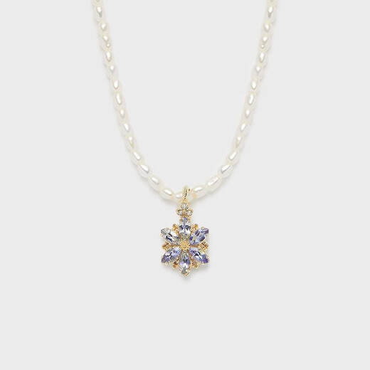 Pop Japanese Nojess*23 Christmas limited snowflake snow cut grass moonstone tanzanite ring necklace 925 silver gold-plated moonstone pendant natural pearl necklace