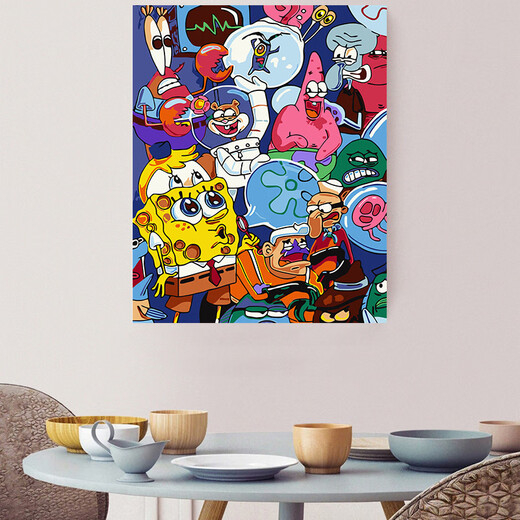 DIY Digital Oil Painting SpongeBob Doraemon niedliche handgesperrte handgedrückte Ölmalerei DIY Färbung 1048 50*65 gestreckte 2,5 cm verdickte Rahmen
