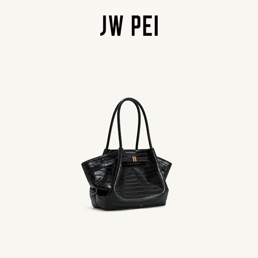 JW PEI饺子包女包Hana新款大号仿麂皮包大容量斜挎包通勤托特包JH306B04 黑色鳄鱼纹
