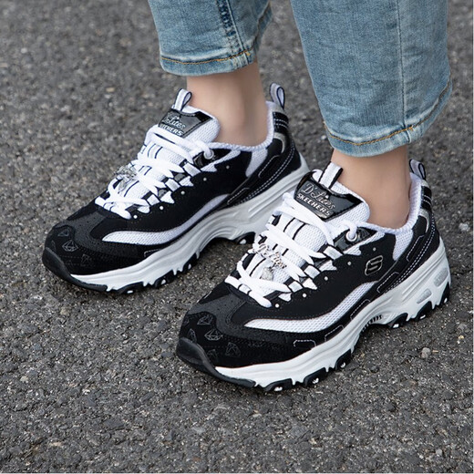 斯凯奇（Skechers）女鞋2025春夏新款熊猫鞋钻石款潮流休闲鞋复古增高老爹鞋子女 12241-BKW 40 (270mm)
