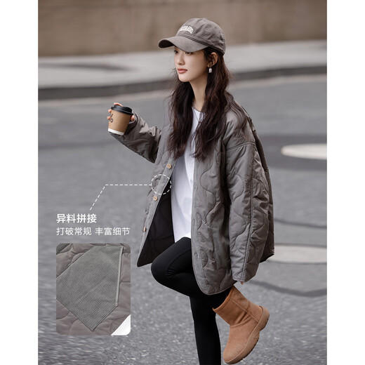 Demana light and warm winter gourd-shaped quilted cotton coat, mid-length splicing pockets, warm and comfortable women's cotton coat