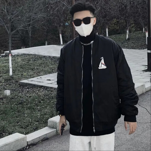 夹克男外套春秋美式高街网红同款纯色帆船棒球服休闲潮牌百搭上衣 黑色-淘梦-W727 L