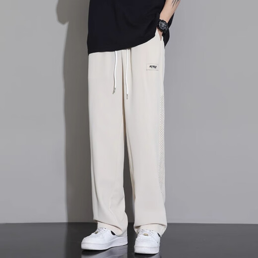 真维斯（Jeanswest）夏季冰丝裤子男生直筒垂坠感薄款运动裤宽松速干夏天男士休闲长裤 K516黑色 XL 推荐130-150斤