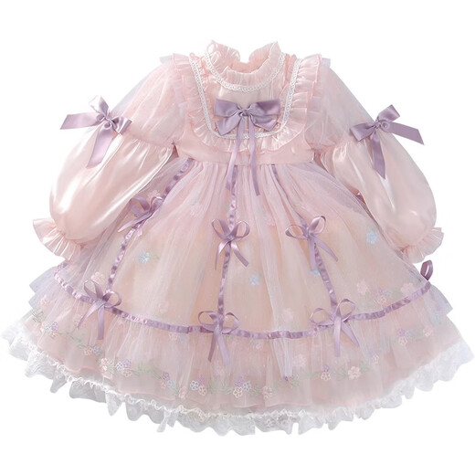 Anne You’s Girls Princess Lolita Vestido de moda de malla de malla de malla para niños Vestido de cumpleaños para niñas Rosa 120