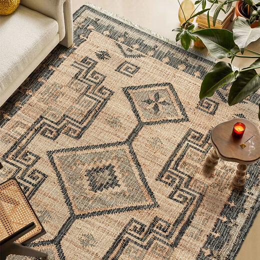 
Visual flavor imported handmade natural jute carpet retro living room bedroom versatile living room floor mat SD-15886 80x150CM 80x150CM suitable for bedside
