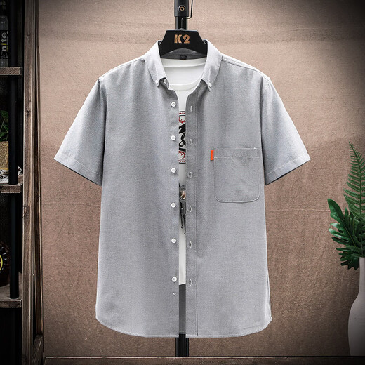 皮尔卡丹（pierre cardin）雷丹奴新款牛津纺短袖衬衫夏季薄款男士休闲衬衣宽松商务上衣 682藏青色 M 请参考尺码表下单