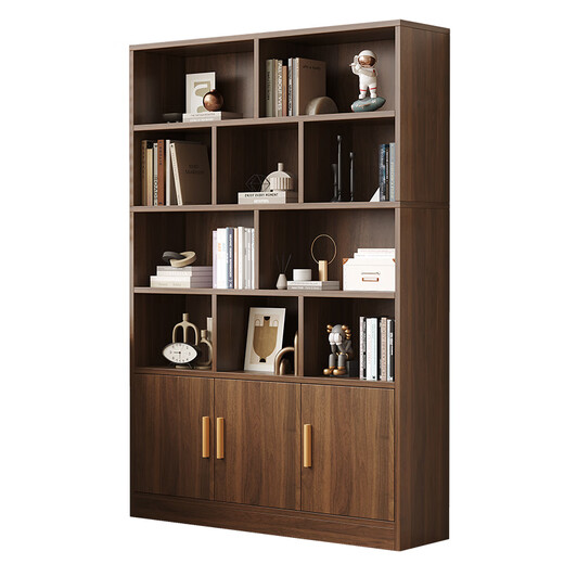 KULIN solid wood bookshelf bookcase floor-standing wall storage rack home living room with door 1.8 meters cabinet dark walnut color 100cm