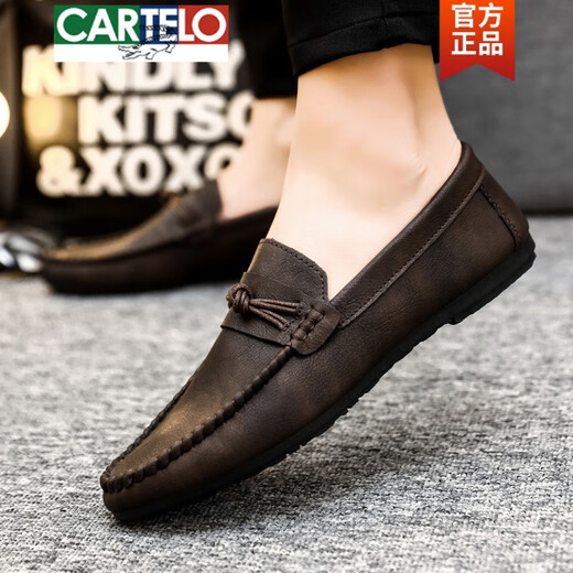 
CARTELO men's beanie shoes Korean style business work casual leather shoes breathable versatile non-slip one-step men's shoes 2025 spring D826 black 39 small