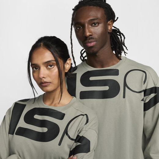 耐克（NIKE）官方ISPA男女长袖上衣情侣纯棉休闲运动叠搭舒适FJ7375 053暗泥灰/黑 XS