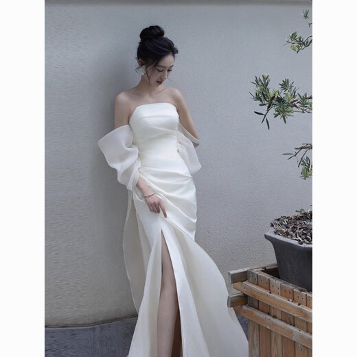 
Indulgent light wedding dress niche new style bride outfit wedding welcome tiara simple tube top evening dress temperament tube top XS