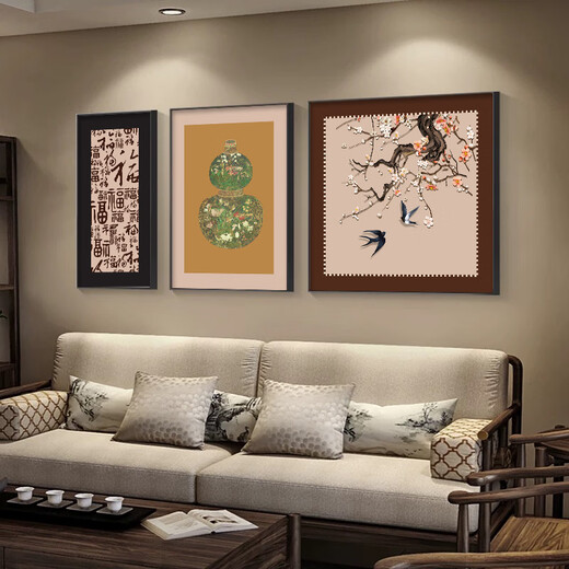 萌依儿（Mengyier）感花鸟沙发背景墙装饰画中古风客厅挂画复古葫芦中式三联壁画  的 T12171 30*60/40*60/60*60