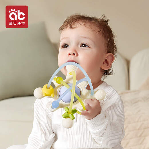 AIBEDILA baby teether, gripping ball, baby can chew on molars, chewable toy chew, anti-eating hand silicone baby chew, Basino Star-Blue Lion Teether + Storage Box