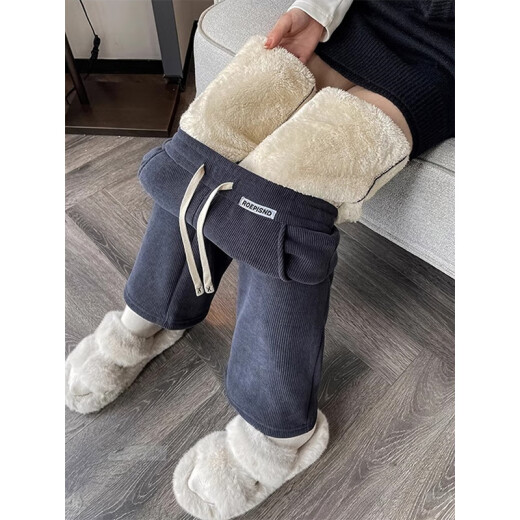 Velvet de terciopelo hechos al algodón Pantalones de patio de cordero en el terciopelo en espesor de las mujeres en otoño e invierno Pantalones casuales rectos de la cintura altas para mujeres Pantalones de algodón 9767 Negro [Velvet de cordero alto 24.5] M 80-100Jin [Jin equivale a 0.5 kg]