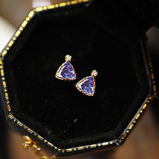 Mori uses earrings sterling silver women's sapphire tanzanite earrings niche design cool style Versailles versatile mesh earrings sapphire blue gold pair