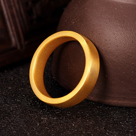 Kaifu Jewelry Gold Ring Ancient Method Wide Face Gold Pure Gold Au999 Solid Smooth Fuhui Male and Female Engagement Wedding Ring No. 19 Approximately 13.66 grams (actual weight)