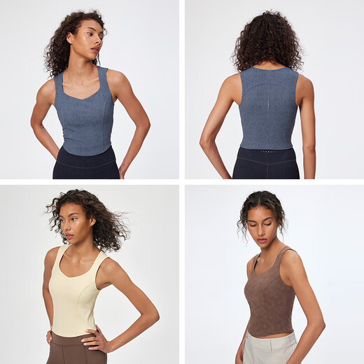Particle Mania [Air] Sports Lingerie for Women with Chest Pad Long Yoga Fitness Vest 06707 Gray Blue Denim-Asymmetric Collar-695 L