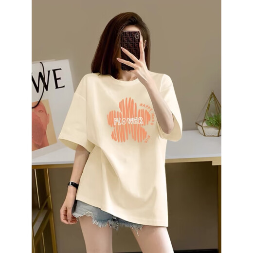 Mit reiner Yishion Koreaner Version von Fat MM ApricoT Pure Cotton Kurzärmelte T-Shirt für Frauen 2025 Neue Sommer großer schlanker Schulter halbärmelig.