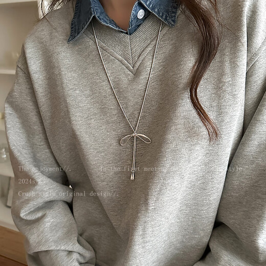 Jingkodi MIU bow metal necklace women's long sweater chain high sense light luxury niche sweatshirt accessories miu simple bow