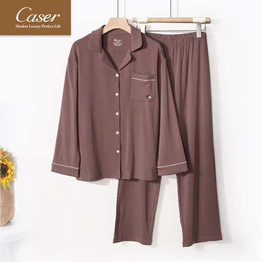 caser凯撒caser女磨绒家居服春秋冬羊绒蛋白翻领长袖长裤睡衣BI51-3886 丝绒红 2XL 170