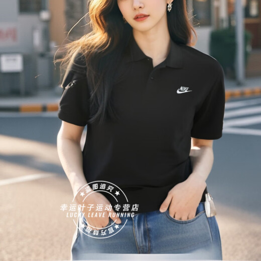 
Nike (NIKE) women's men's T-shirt 2025 summer new sportswear breathable loose comfortable jogging casual short-sleeved polo shirt FN3895-010/classic black size is too large M