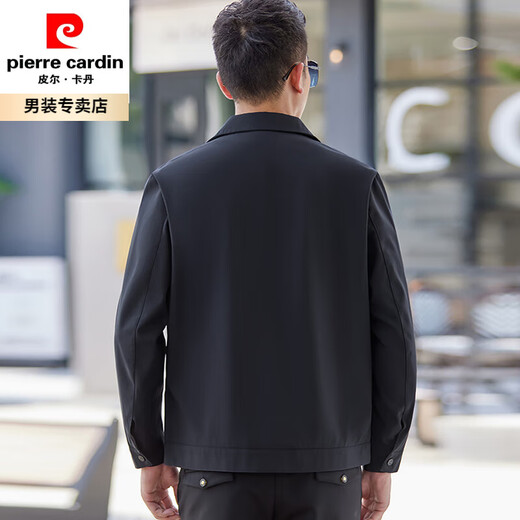 皮尔卡丹（pierre cardin）中年男士行政外套翻领春秋款商务休闲中年爸爸夹克通勤色上衣 黑色N9712 170/M 均码
