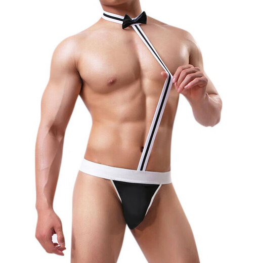 Cupidcat Sexy Underwear Gay Men's Patent Leather Jumpsuit Hollow Imitation Leather Black Patent Leather Bondage Strap-Type Adjustable Gay One-piece Thong Men's Underwear Sexy Private Fun
