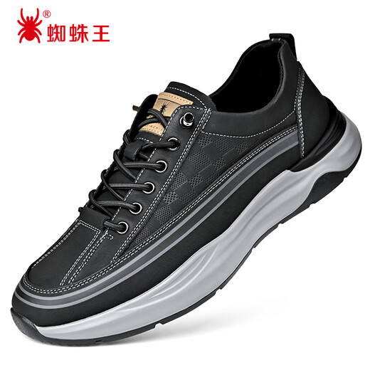 SPIDER KING Men's Shoes Spring and Autumn Comfortable Breathable Sports Leather Shoes Men's Soft Sole Business Casual Shoes 28F065P Black 39