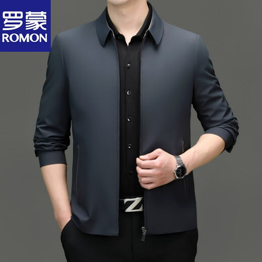 罗蒙（ROMON）高档品牌男士行政夹克春秋季免烫抗皱商务休闲翻领茄克正装上衣男 哈青 XL 180 135-150斤