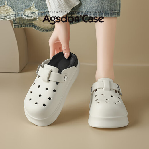 
Aogu Shiden thick-soled hole shoes for women 2025 spring and summer new style wear soft sole comfortable beach slippers simple toe tow LDN6210 simple white 37-38