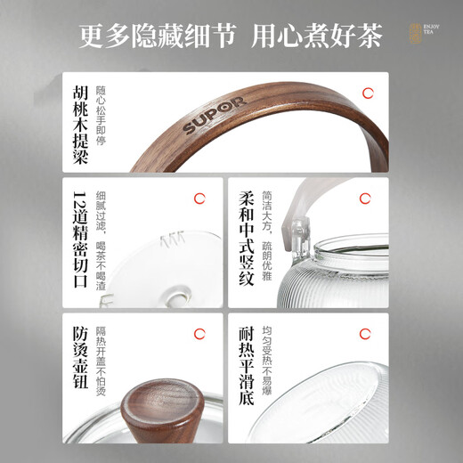 SUPOR heat-resistant glass tea kettle, heat-resistant tea kettle, kettle (tilt kettle + electric ceramic stove)