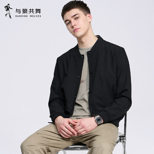 Dances with Wolves Exquisite Lining Baseball Collar Jacket Men's 2025 Autumn New Solid Color Casual All-match Flight Jacket 1019 Black 001 L (175)
