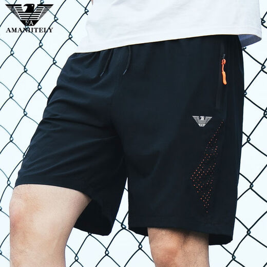 Emporio Armani Sportshorts Herren dünne schnell trocknende Eis Seidenhose Loose Casual Prise Hosen Sommer Amn11-9906 Schwarz Orange 2xl 140-153jin [Jin entspricht 0,5 kg]