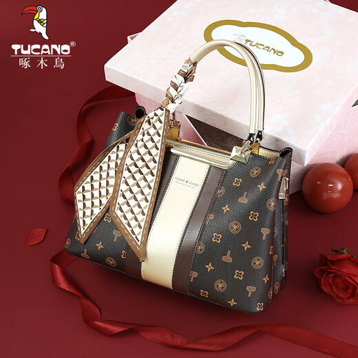 Woodpecker (TUCANO) women's bag 2026 new handbag high-end printed large capacity shoulder crossbody bag Valentine's Day birthday gift high-end coffee-gift box style for mom