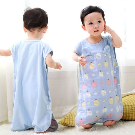 Tian Miaomiao baby anti-kick quilt artifact for boys and girls, all-season cotton sleeping bag for baby to sleep against cold gauze pajamas, 6 layers of type A gauze and cotton, reversible, blue tree, XL size, suitable for 3-6 years old, 100-140cm