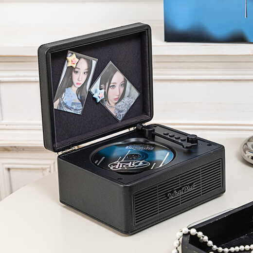 Ask Plus WHATPLUS C300 all-in-one CD player audiophile album player retro CD player record player shape Bluetooth speaker Bluetooth cd player birthday gift C300 Samurai Black 2nd Generation + Genuine CD