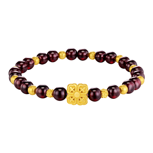 BOC Billion Gold Garnet Four-leaf Clover Gold Bracelet Women's Foot Gold Transfer Bead Bracelet Birthday Valentine's Day Gift for Girlfriend and Wife Garnet Bracelet Gold Weight Approximately 3g