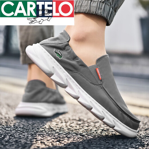 卡帝乐鳄鱼（CARTELO）鳄鱼帆布鞋男2025春季一脚蹬懒人乐福鞋男休闲百搭布鞋 6218黑色 39