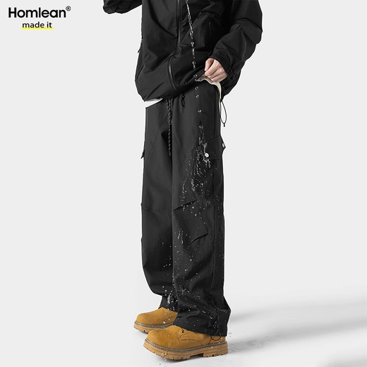 Homlean overalls men's autumn water-repellent mountaineering charge loose versatile casual long pants an11 black XL