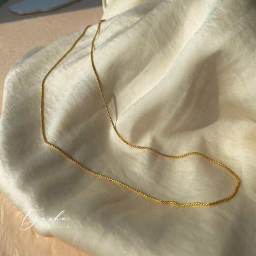 Mu Qian's exquisite plain gold chain/American 14K gold-filled snake bone necklace, bare chain stacked straps, can be equipped with pendants, simple basic gold-filled snake bone chain, total length 50cm sliding adjustment