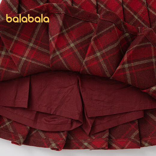 Balabala shopping mall same style girls skirt 2025 new spring short skirt children plaid pleated skirt red tone 00466 130 cm