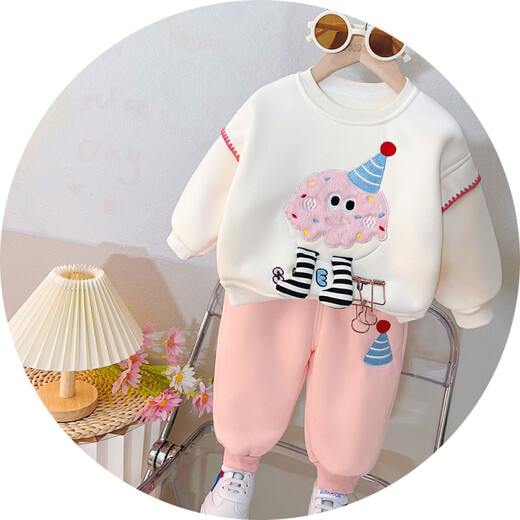 Disney (Disney) baby girl autumn and winter clothing velvet suit one and a half years old 6 7 8 9 11 months old baby clothes split thickened little girl pink casual suit (spring and autumn without velvet) 73 cm