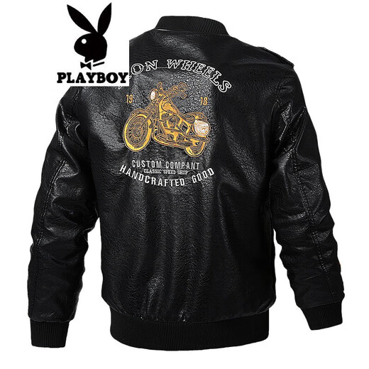 Playboy (PLAYBOY) leather jacket men's spring and autumn casual US military large size World War II cycling suit motorcycle suit Harley middle-aged jacket motorcycle style black thin section 2XL (150-165Jin Jin equals 0.5 kg)