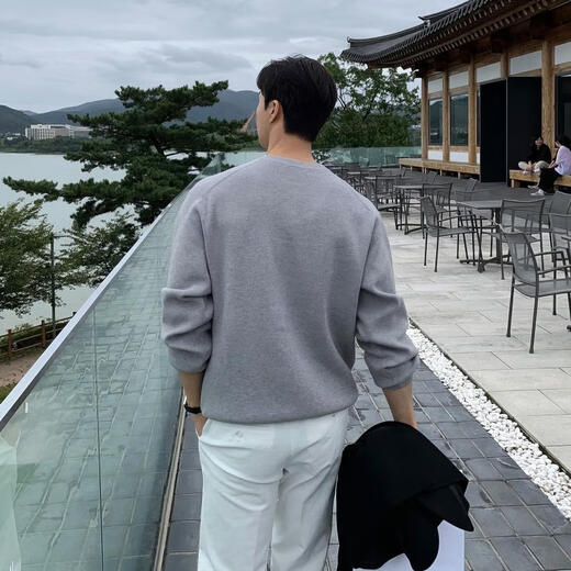 I am David, apricot Henry collar sweater sweater with bottoming shirt for men, casual, lazy, loose, trendy, long-sleeved top, jacket, apricot M