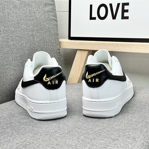 AJ Site Web officiel 丨 Brand Code Break 丨 Chaussures pour hommes Air Force No. 1 Chaussures de hauteur intérieure pour les chaussures pour hommes et femmes pour hommes, blancs, noirs et or 41 (255 mm)