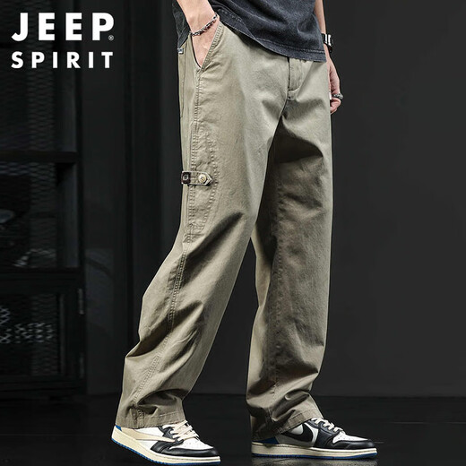 JEEP SPIRIT Jeep American monos para hombre otoño e invierno pantalones casuales rectos sueltos pantalones de pierna ancha de algodón puro para hombre albaricoque XL