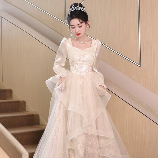 Li Baixin evening dress for women 2025 new style high-end adult ceremony banquet light luxury high-end annual meeting host dress spring champagne color L recommended 105-110Jin Jin equals 0.5 kg