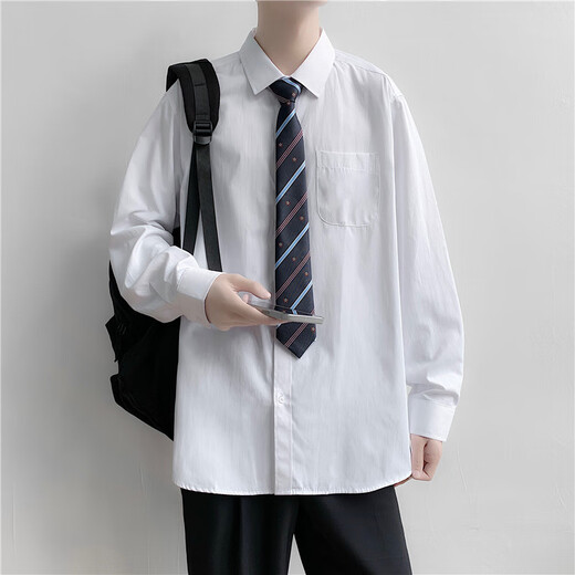 摘星少年DK制服全套夏季白衬衫男女学生学院风jk短袖衬衣宽松大码班服套装 白色短袖衬衫+西裤 送同款领带 XL
