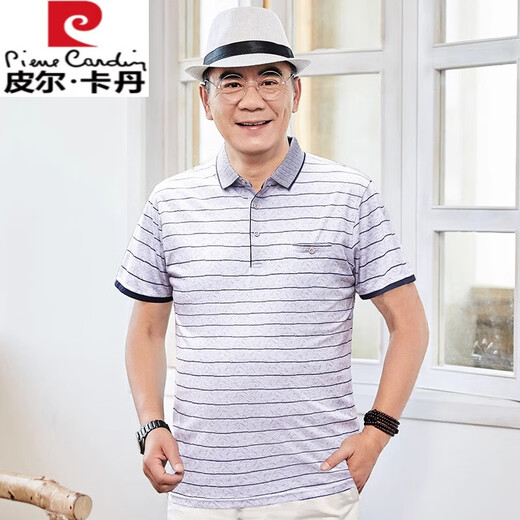 皮尔卡丹（pierre cardin）爸爸夏装短袖t恤中年男士上衣服2025新款中老年人爷爷夏季polo衫 GDB9928藏青 L 120-140斤