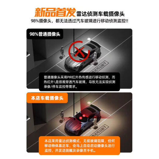 广春车载摄像头停车监控雷达感应手机远程高清夜视免插电小巧车内监控器