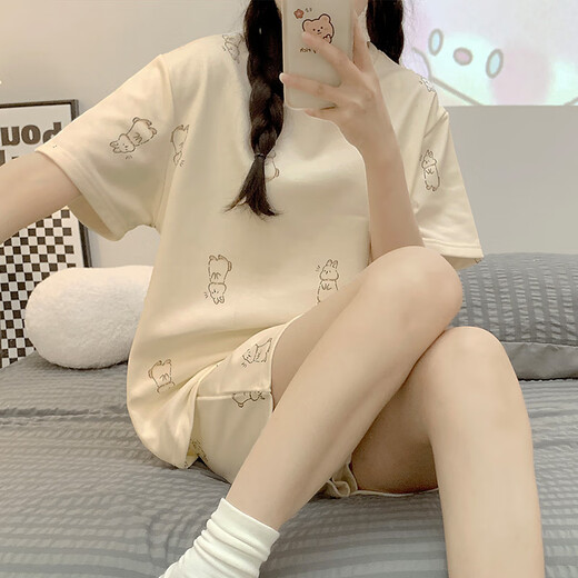 GTYUWVG睡衣女夏天短袖卡通可爱兔子2025年春夏季韩版圆领家居服套装 1049萝卜兔 M  建议体重75-95斤